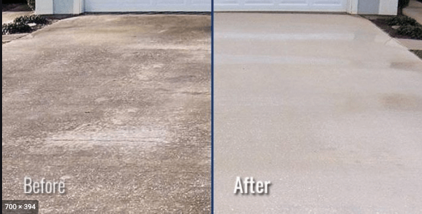 Concrete driveway cleaning (before & after) - Paver Protectors